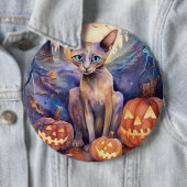Badge Rond 15,2 Cm Chat d'Halloween Abyssinian avec la peur Citrouill (En situation)