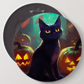 Badge Rond 15,2 Cm Chat Halloween Tuxedo Avec Peur Citrouille (Devant & derrière)