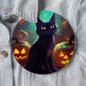 Badge Rond 15,2 Cm Chat Halloween Tuxedo Avec Peur Citrouille (En situation)
