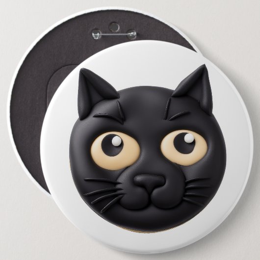 Badge Rond 15,2 Cm Chat noir 3D inspiré (Devant & derrière)
