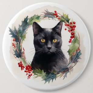 Badge Rond 15,2 Cm Chat noir Fête de couronnes de Noël Kitten