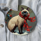 Badge Rond 15,2 Cm Chat siamois à Noël de neige (En situation)