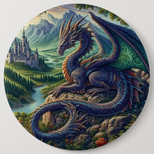 Badge Rond 15,2 Cm Château du Dragon médiéval coloré