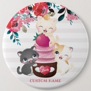 Badge Rond 15,2 Cm Chats de dessin animé floraux fantaisistes Gâteau