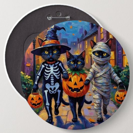 Badge Rond 15,2 Cm Chats noirs en costumes d'Halloween (Devant & derrière)