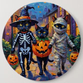 Badge Rond 15,2 Cm Chats noirs en costumes d'Halloween (Devant)