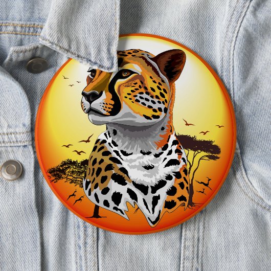 Badge Rond 15,2 Cm Cheetah African Feline Wild Animal (En situation)