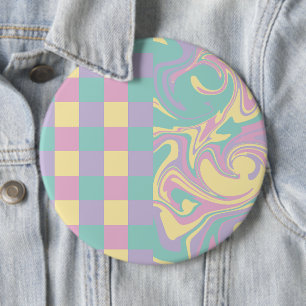 Badge Rond 15,2 Cm Chèques et perles Pastel Rose, Jaune, Violet & Ver