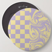 Badge Rond 15,2 Cm Chèques et tourbillons - Pastel Jaune et Violet (Devant & derrière)