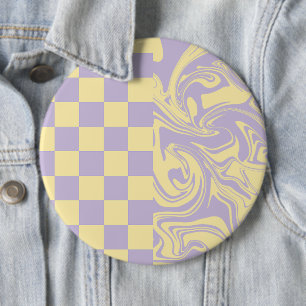 Badge Rond 15,2 Cm Chèques et tourbillons - Pastel Jaune et Violet