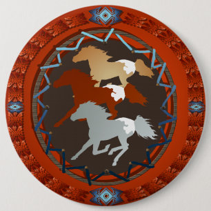 Badge Rond 15,2 Cm Cheval et Bouclier-Aimant