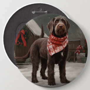 Badge Rond 15,2 Cm Chien à pointes à poils durs à Noël de neige