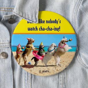 Badge Rond 15,2 Cm Chien Anniversaire Conga Line