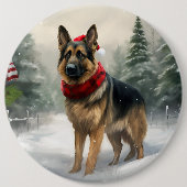 Badge Rond 15,2 Cm Chien berger allemand en Noël de neige (Devant)