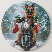 Badge Rond 15,2 Cm Chien berger allemand équitation moto Noël (Devant)
