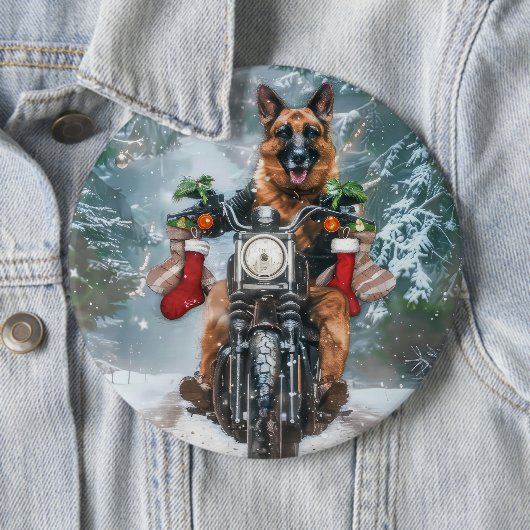 Badge Rond 15,2 Cm Chien berger allemand équitation moto Noël (En situation)