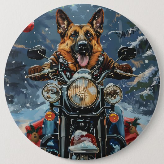 Badge Rond 15,2 Cm Chien berger allemand équitation moto Noël (Devant)