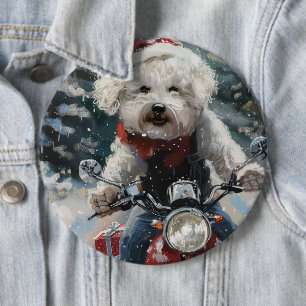 Badge Rond 15,2 Cm Chien Bichon Frisé à moto pour Noël