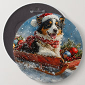 Badge Rond 15,2 Cm Chien de berger australien en Noël à Sledge (Devant & derrière)
