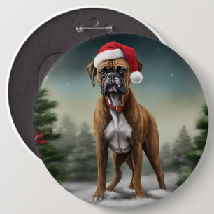 Badge Rond 15,2 Cm Chien de boxe en Noël de neige
