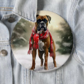 Badge Rond 15,2 Cm Chien de boxe en Noël de neige (En situation)