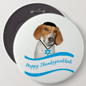 Badge Rond 15,2 Cm Chien de chasse drôle de bouton de Thanksgivukkah (Devant & derrière)