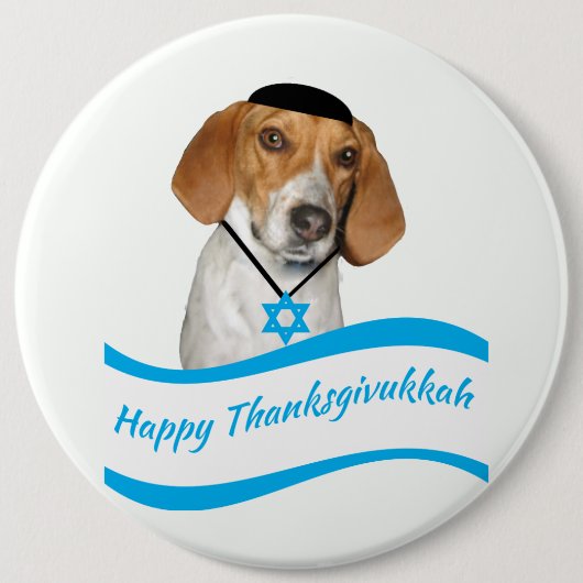Badge Rond 15,2 Cm Chien de chasse drôle de bouton de Thanksgivukkah (Devant)