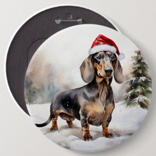 Badge Rond 15,2 Cm Chien de Dachshund à Noël de neige