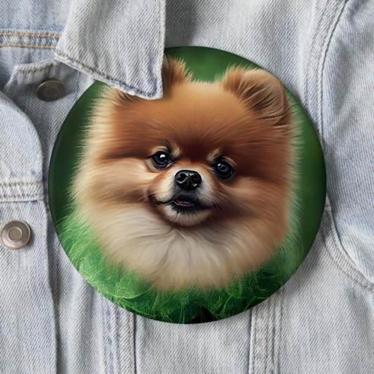 Badge Rond 15,2 Cm Chien de Poméranie en tenue de jour St. Patrick (En situation)