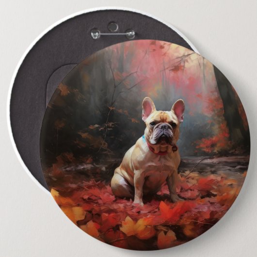 Badge Rond 15,2 Cm Chien de taureau français en automne Leaves automn (Devant & derrière)
