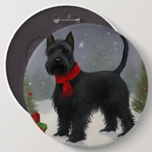 Badge Rond 15,2 Cm Chien de Terrier écossais en Noël de neige