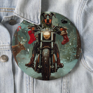 Badge Rond 15,2 Cm Chien Doberman à moto Noël