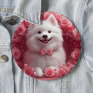 Badge Rond 15,2 Cm Chien Esquimau Américain avec des Roses - Saint-Va