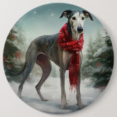 Badge Rond 15,2 Cm Chien gris à Noël de neige (Devant)