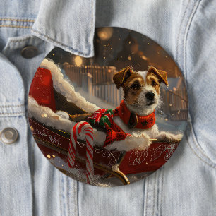 Badge Rond 15,2 Cm Chien Jack Russell Noël Festif