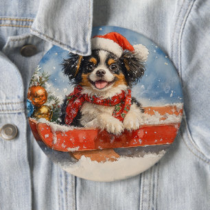 Badge Rond 15,2 Cm Chien Japonais Chin en Traîneau Laissez-le Neiger 