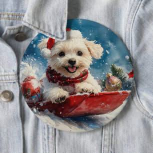 Badge Rond 15,2 Cm Chien maltais en traîneau Laissez tomber la neige 