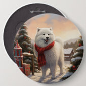 Badge Rond 15,2 Cm Chien Samoyé à Noël de neige (Devant & derrière)