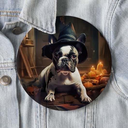 Badge Rond 15,2 Cm Chien-taureau Citrouille Halloween effrayant (En situation)