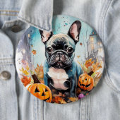 Badge Rond 15,2 Cm Chien-taureau français d'Halloween avec la peur Ci (En situation)