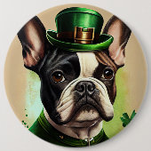Badge Rond 15,2 Cm Chien-taureau français en tenue de la Saint Patric (Devant)