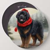 Badge Rond 15,2 Cm Chien tibétain mastiff à Noël de neige (Devant & derrière)
