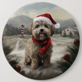 Badge Rond 15,2 Cm Chien Yorkipod en Noël de neige (Devant)