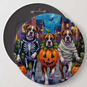 Badge Rond 15,2 Cm Chiens Boxer demandant des friandises lors d'Hallo