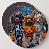 Badge Rond 15,2 Cm Chiens Espagnols Tibétains En Costumes D'Halloween (Devant & derrière)