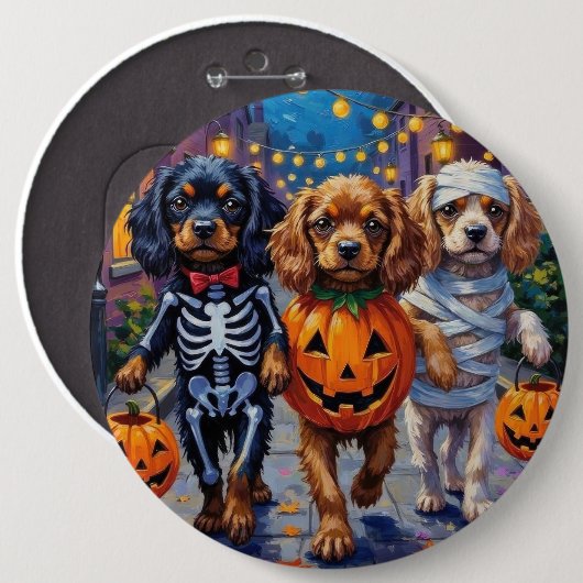 Badge Rond 15,2 Cm Chiens Espagnols Tibétains En Costumes D'Halloween (Devant & derrière)