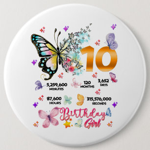 Badge Rond 15,2 Cm Chiffres doubles papillons 10 ans papillons