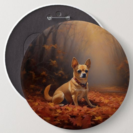 Badge Rond 15,2 Cm Chihuahua à l'automne Leaves automne Inspire (Devant & derrière)