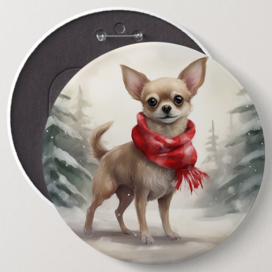 Badge Rond 15,2 Cm Chihuahua Chien dans Noël de neige (Devant & derrière)