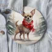 Badge Rond 15,2 Cm Chihuahua Chien dans Noël de neige (En situation)